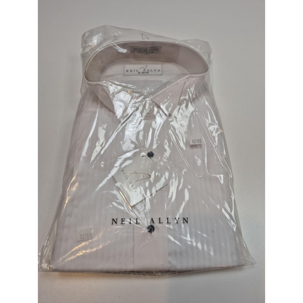 Neil Allyn Dress Shirt Mens XL 32/33 White Pleated French Cuff Tuxedo Formal